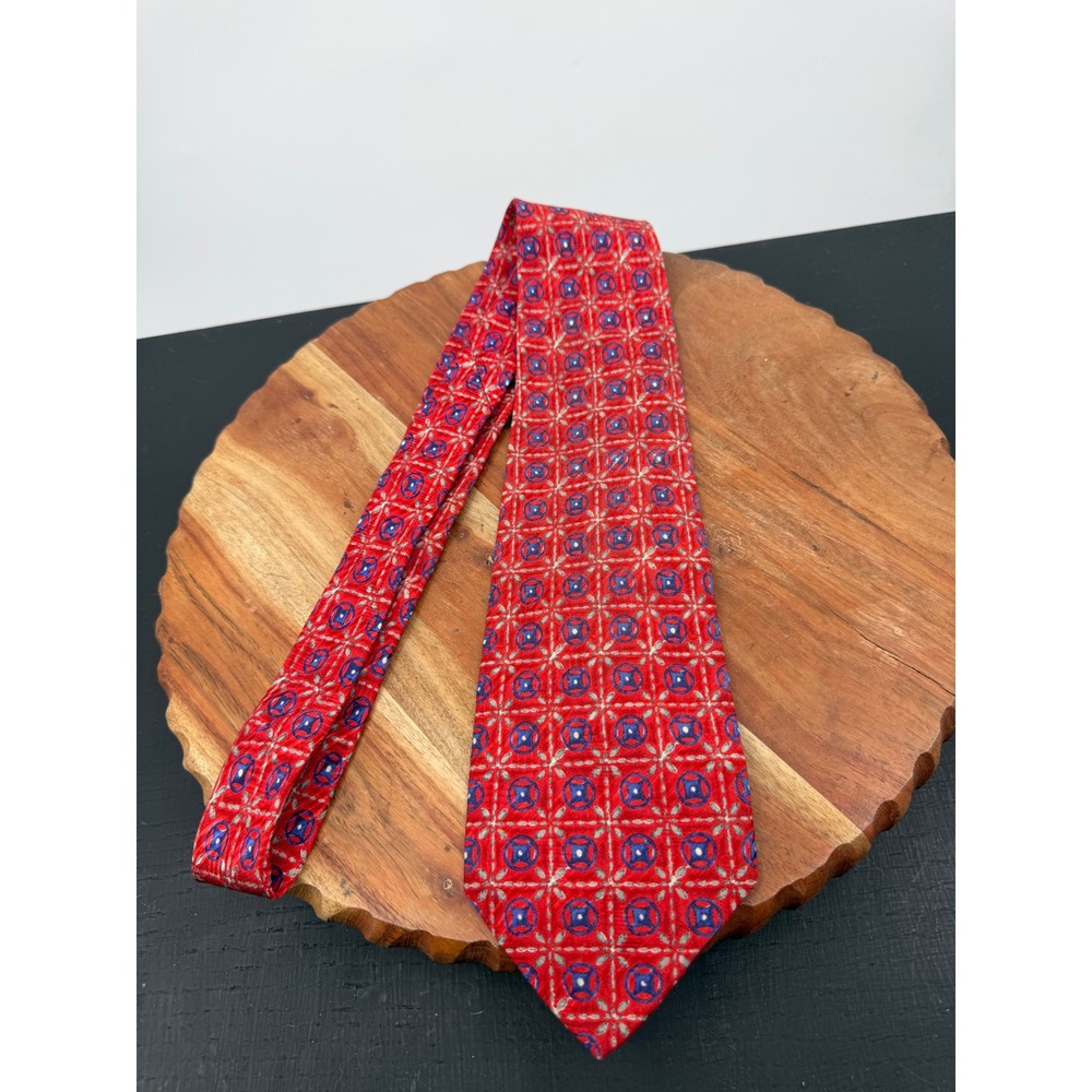 Robert Talbott Best of Class Tie Mens 58" Red Geometric Medallion Silk Italy